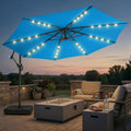 wikiwiki 10ft Solar LED Patio Umbrella with Base Included, Offset Umbrella with Sandbag Base, Cantilever Patio Umbrellas for Backyard, Garden & Deck, 32 LED Lights & Polyester Shade, Royal Blue
