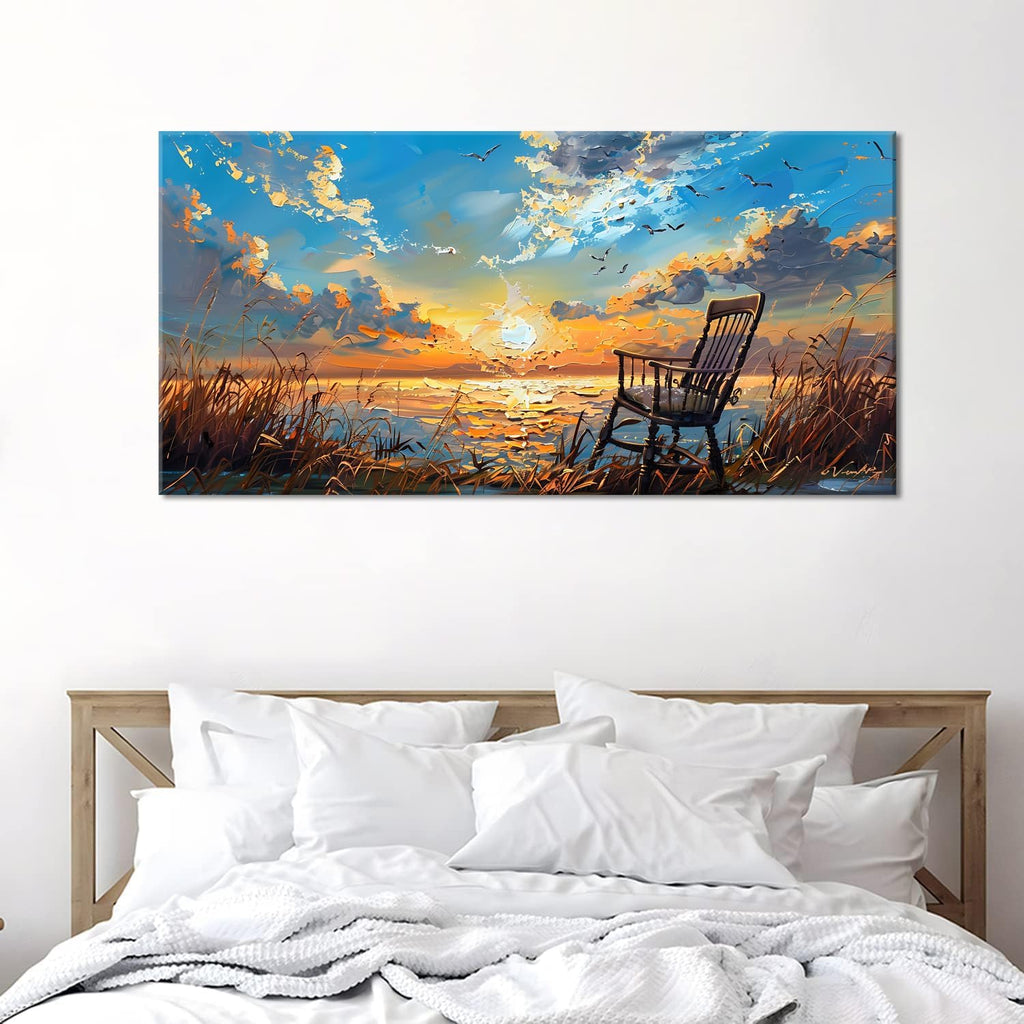 LASMOND Canvas Prints Wall Art Sunset Ocean Beach Pictures Photo nature landscape Paintings for Living Room Bedroom Home Decorations Modern Stretched and Framed Seascape Waves Landscape Artwork ( 30x60 Inches )