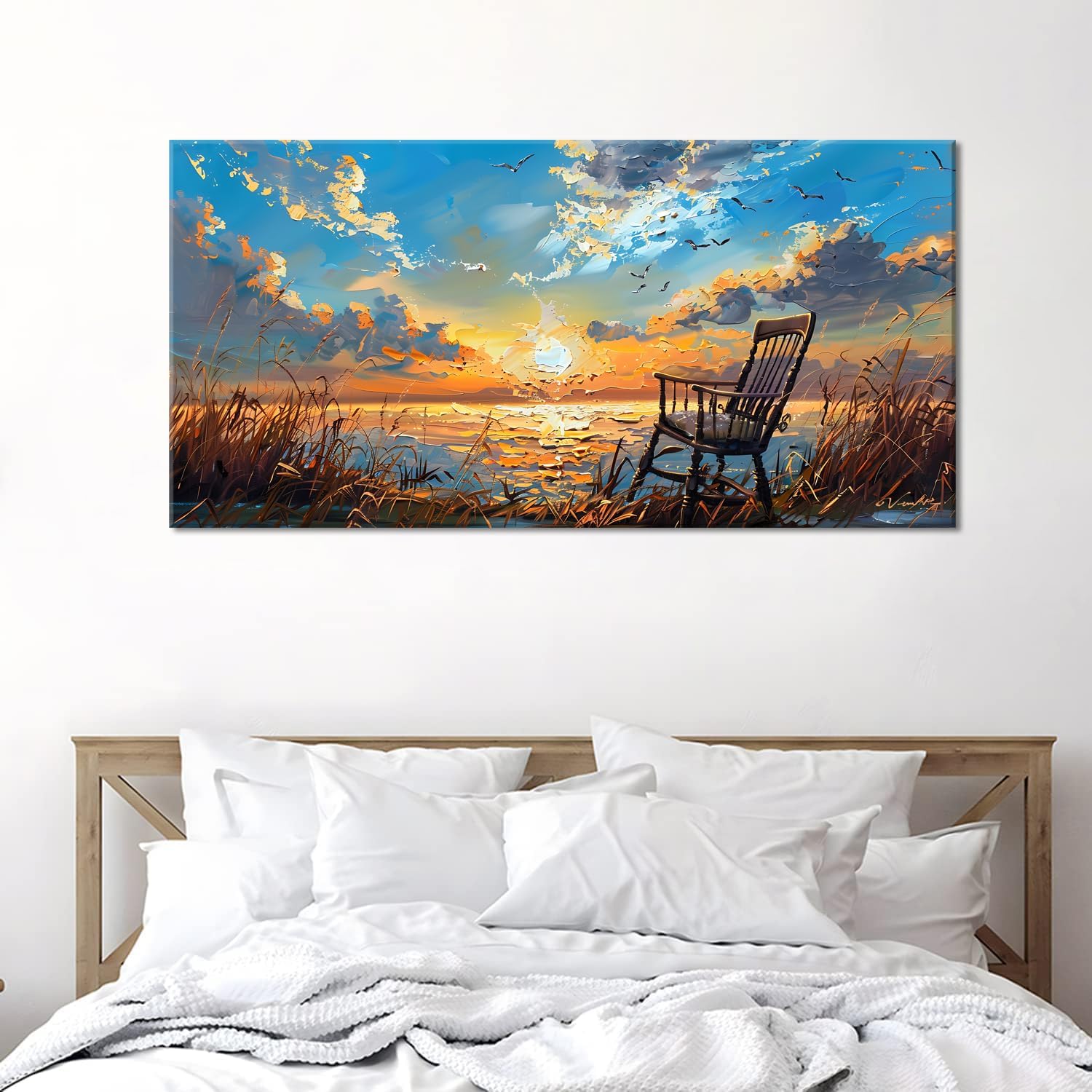 LASMOND Canvas Prints Wall Art Sunset Ocean Beach Pictures Photo nature landscape Paintings for Living Room Bedroom Home Decorations Modern Stretched and Framed Seascape Waves Landscape Artwork ( 30x60 Inches )