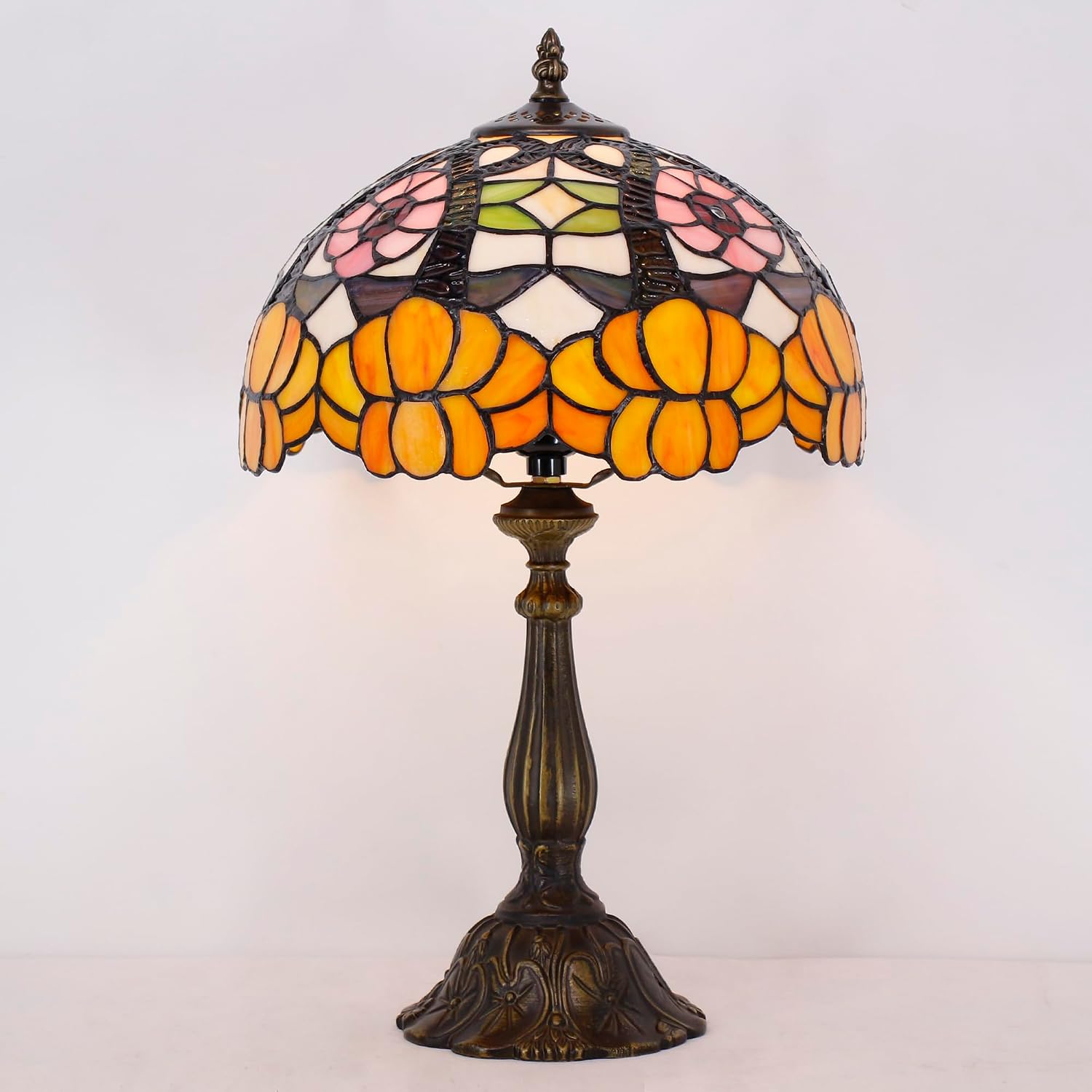 Tiffany Lamp Touch Control Table Lamp Orange Flower Style Stained Glass 12×12×19 Inches Desk Reading Light Bedroom Office