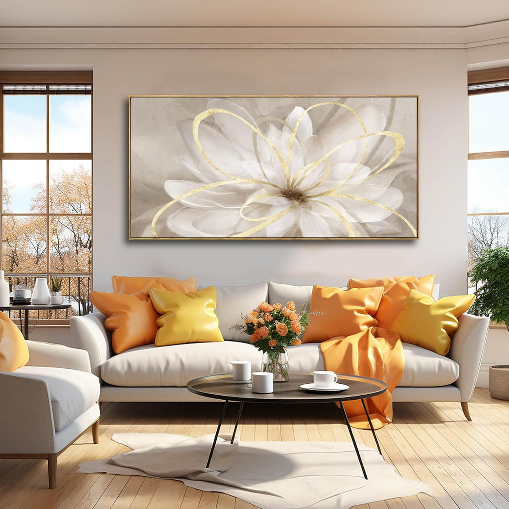 SOUGUAN Gold Flowers Canvas Wall Art Abstract Line Wall Decorations for Living Room Modern Home Decor Office Hanging Prints 24x48 Inch Bedroom Posters