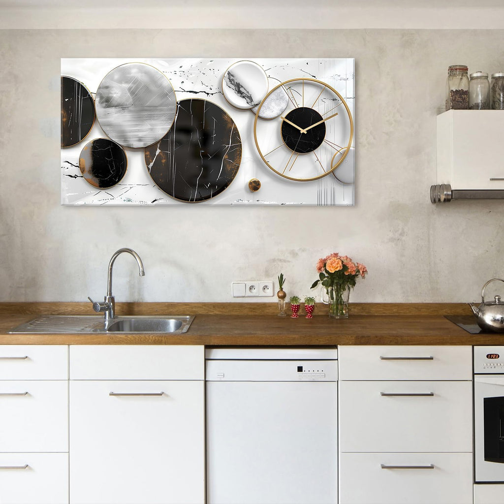 Modern Abstract Canvas Wall Art for Living Room Home Office Decor Black and White Gray Picture for Wall Decor Geometric Texture Marble Painting Clocks Prints Poster Artwork Decorations 24x48'