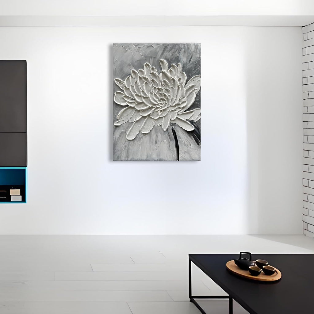 Hand Painted Modern Abstract Oil Painting White Flower Painting 40x28 inch Contemporary Minimalist Art Wall Decoration