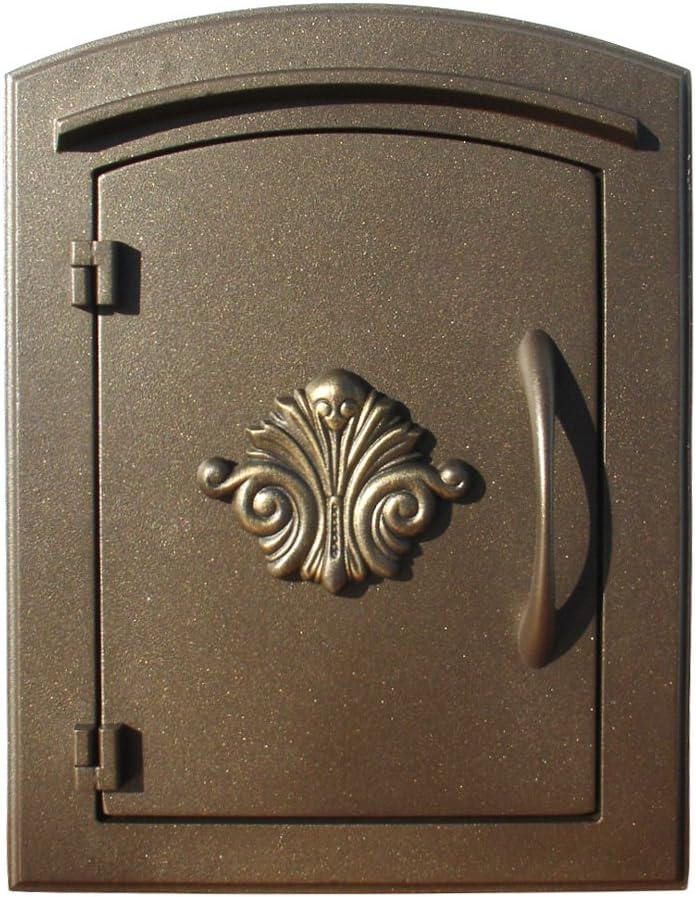 MAN-S-1401-BZ Not Applicable Manchester Security Drop Chute Rust Free Cast Aluminum Mailbox with'Decorative Scroll Logo' Faceplate in Bronze