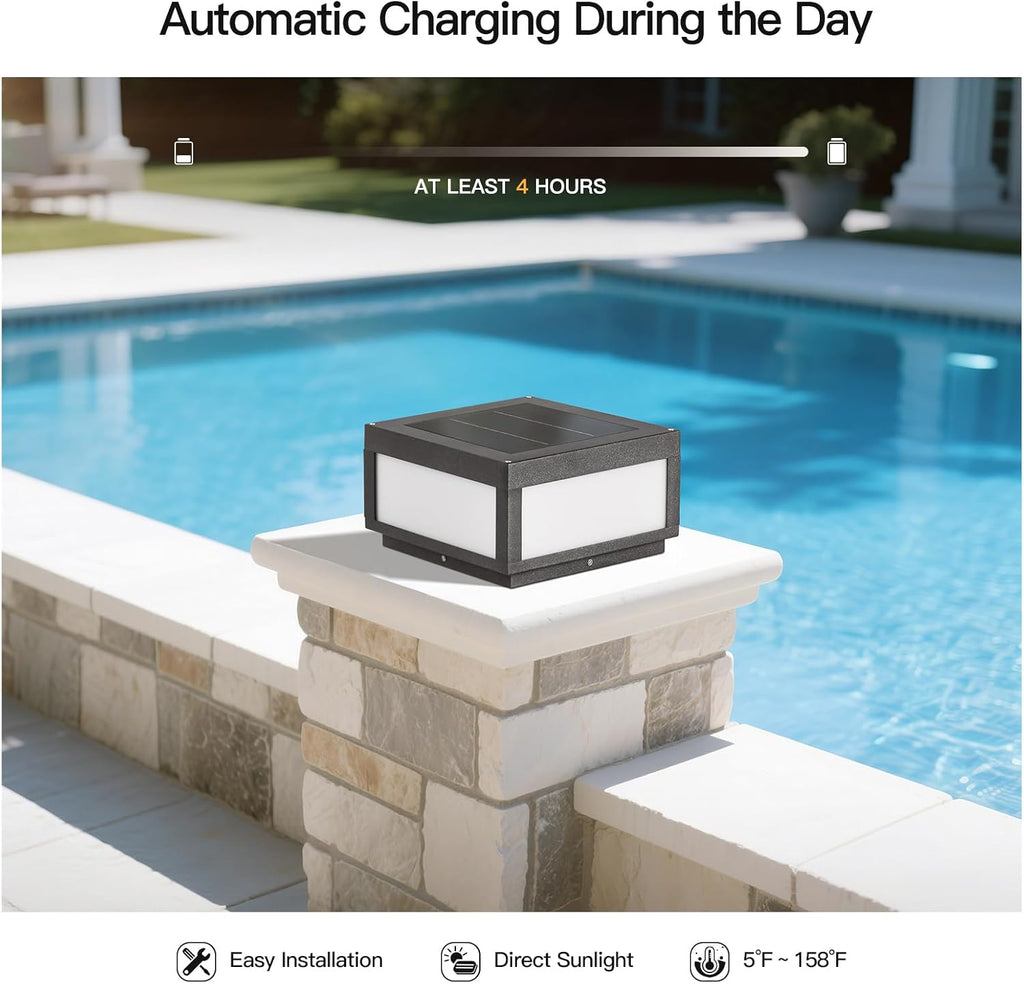 MVBT Solar Post Lights Waterproof, 11.8' Solar Pillar Lights Outdoor, Modern Gate Column Lights, Large Square Solar Lantern, 3000K LED Entrance Column Lamp for Deck Patio Outside Pool Stone Pillars