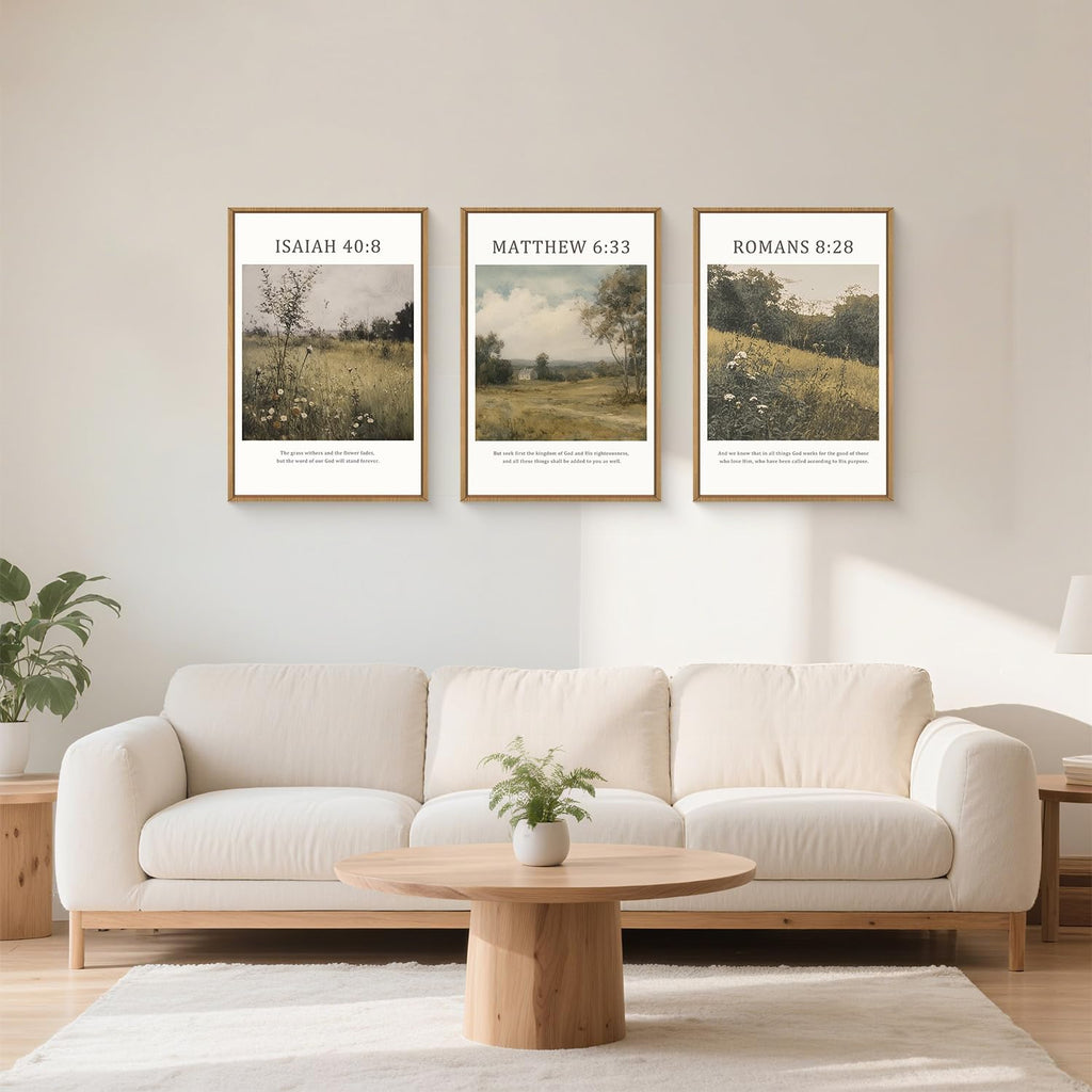 LHIUEM Large Bible Christian Scripture Framed Canvas Wall Art Set,Jesus Religious Verse Wall Decor,Vintage Nature Flowers Artwork for Living Room,Bedroom,Dining Room,Office -24'x36'x3