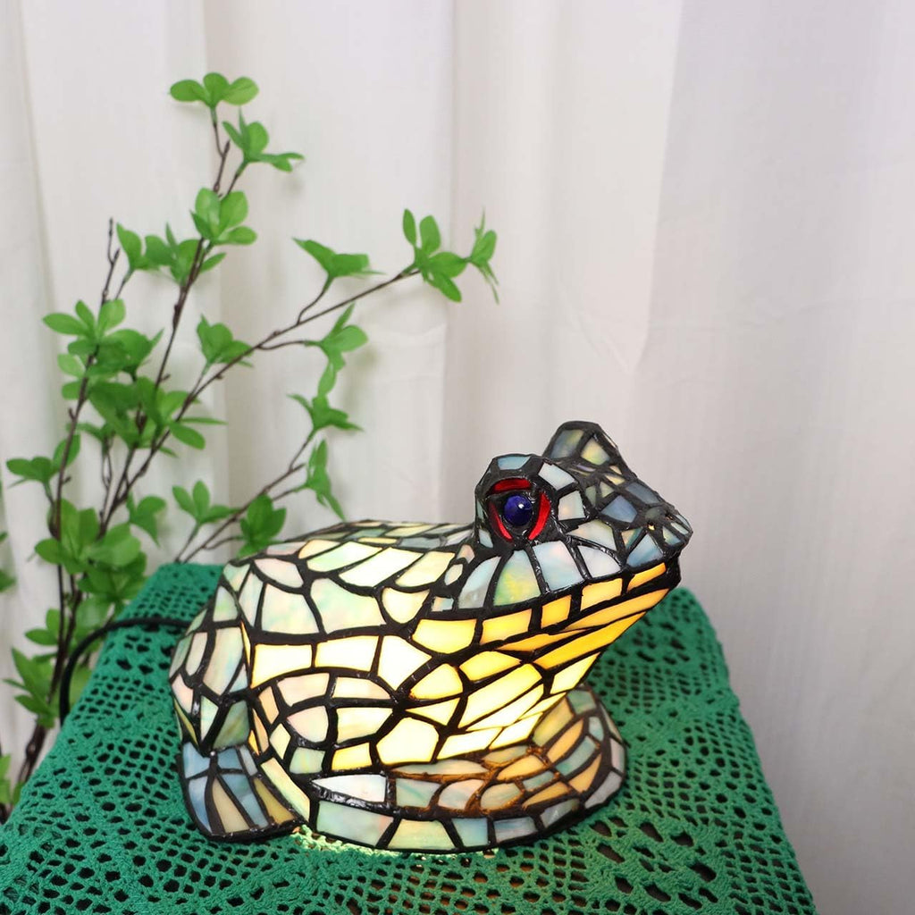Bieye L10829 Frog Table Lamp Tiffany Style Stained Glass Accent Night Light for Home Décor Nursery Bedside (Multi-Colored)