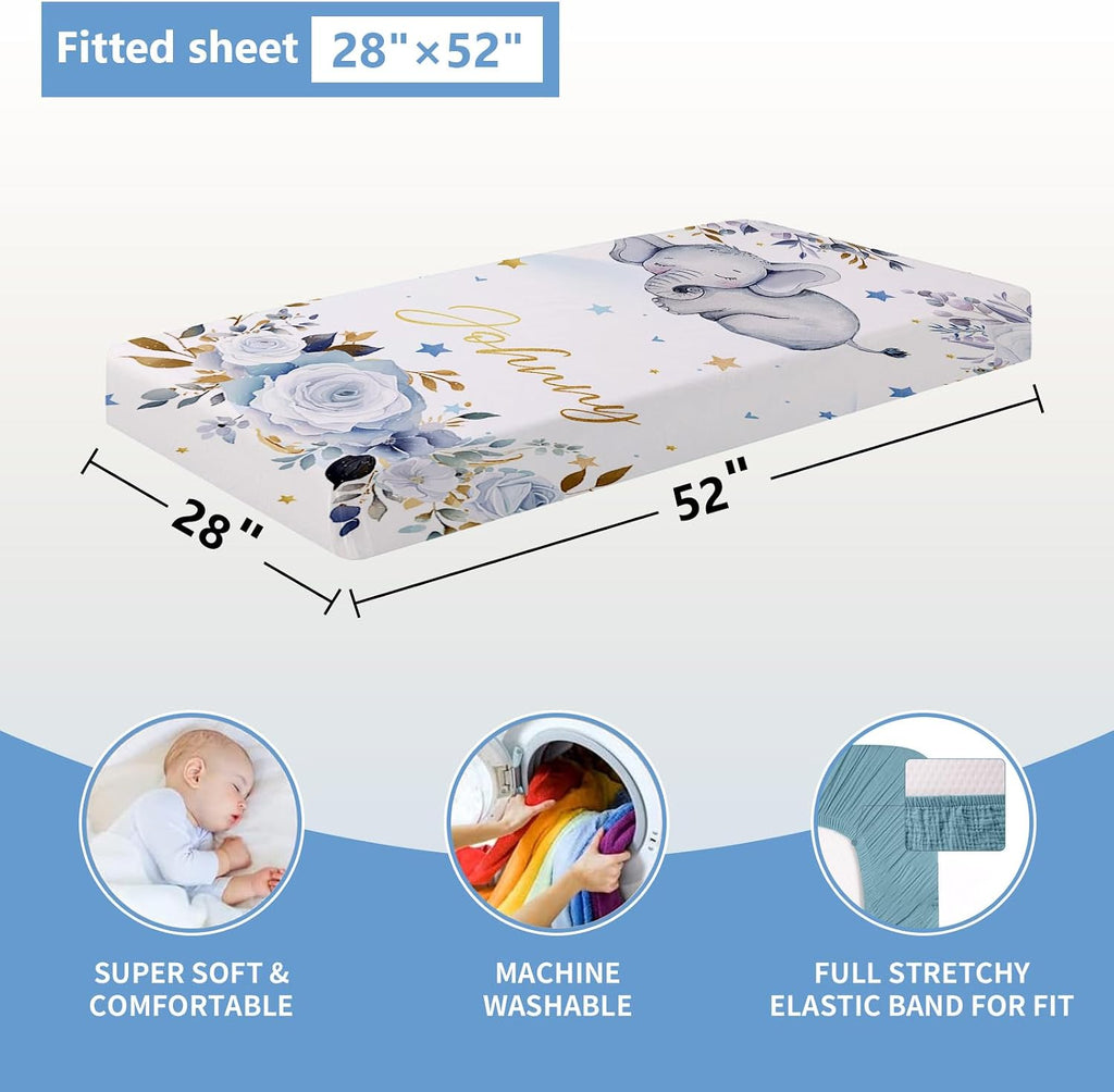 KAINSY Custom Crib Bedding Set 5 Piece for Girls Boys – Personalized Elephant Theme, Newborn Sleep Set, Nursery Decor, Toddler Room Essentials, Infant Sleep, Baby Room Accessories, Baby Gift
