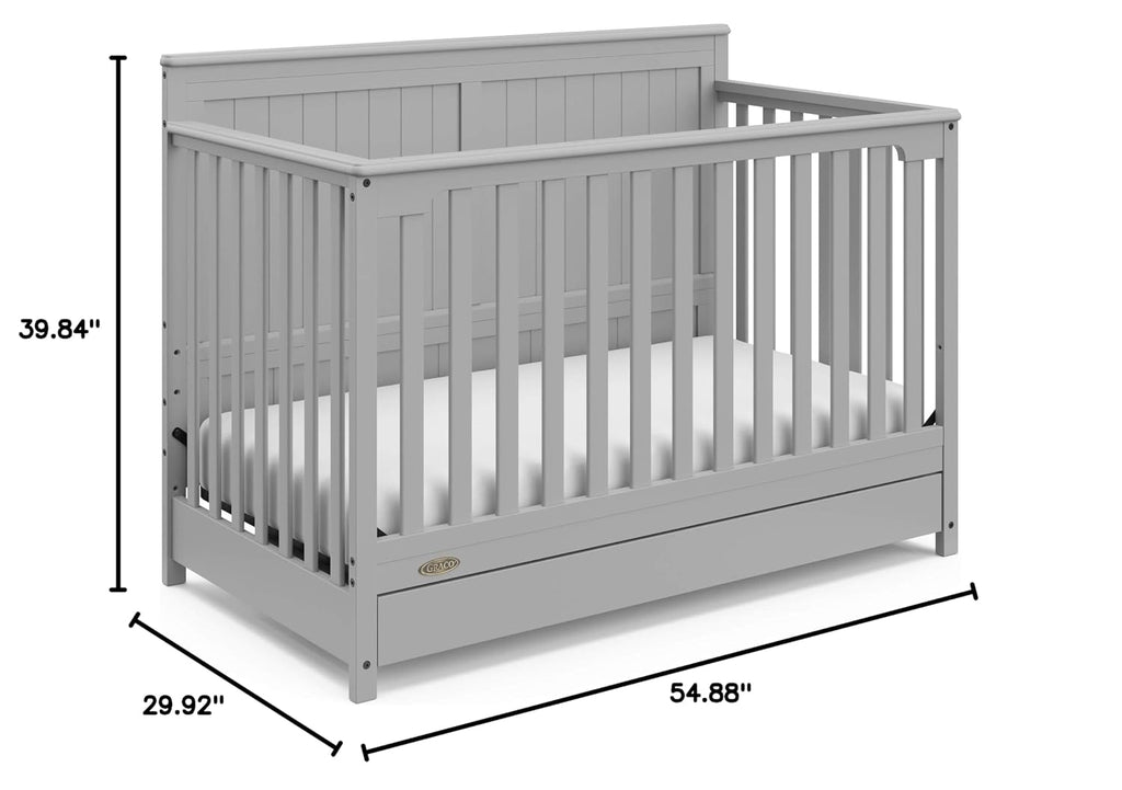 Graco Hadley 5-in-1 Convertible Crib with Drawer – GREENGUARD Gold Certified, Fits Standard Crib Mattress, Converts to Toddler Bed, Daybed and Full Bed, 4 Adjustable Mattress Heights (Pebble Gray)