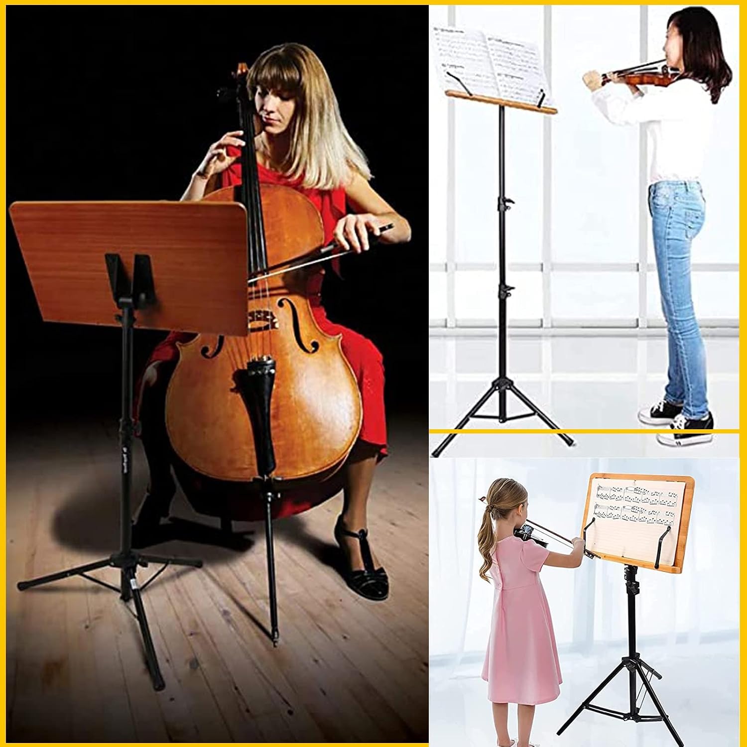 Extra Stable Metal Music Stand, Two-in-one Dual-use Bamboo Book Stand, Sheet Music Stand With Violin Hanger, Classic Stand For Musical Instruments, Restaurant, Hotel Menu Stand (Wood 17cm*45cm*75cm)