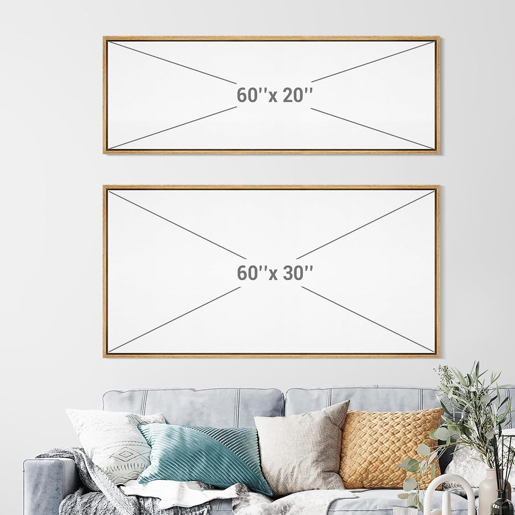 MUDECOR Large Framed Canvas Print Wall Art Neutral Beige Horizon Abstract Modern Minimalist Landscape Illustrations Decorative Colorful for Bedroom - 60'x20'