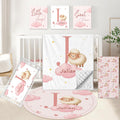 KAINSY Custom Crib Bedding Set, 5 Pcs Personalized Name Monogram Baby Crib Sets for Infants Toddlers, Pink Sheep Nursery Bedding Set for Boys Girls, Double Layer Baby Bedding Sets Customized Gifts