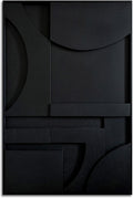 Slyart 3D Black Textured Plaster Wall Art, Handmade Contemporary Art Abstract Geometric Relief Painting, Framed Thick Texture Vertical Wall Art 24x36 Inch