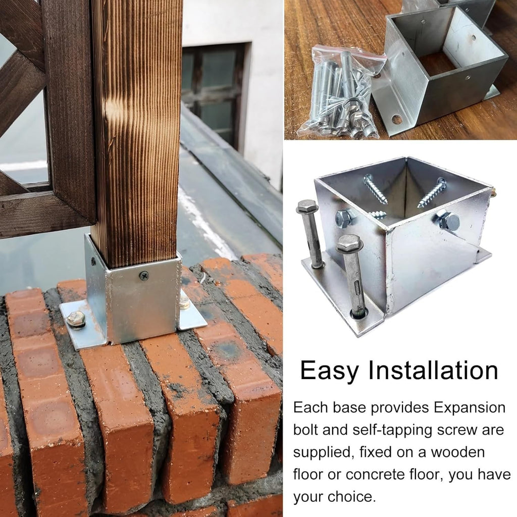 Heavy Duty Fence Post Stakes Deck Base with Complete Kit, Concrete Post Anchor for Wood Deck/Pergola/Mailbox(7.5x7.5 in/190x190 mm)