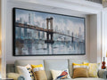 Enartly Framed NYC Brooklyn Bridge Wall Art for Lving Room, Large Skyline New York City Canvas Painting Modern Bridge Grey Picture for Bedroom Hallway Home Office Wall Decor, Black Framed 58'x29'