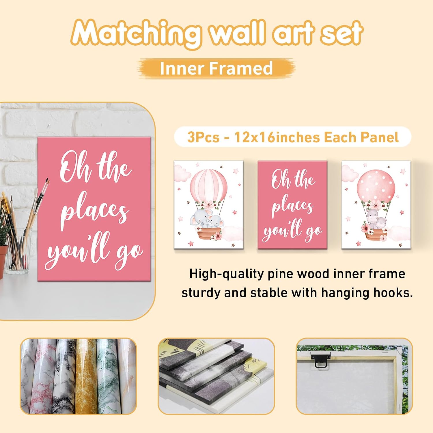 Terwex Personalized Baby Bedding Set, 5 Pcs Custom Infants Bedding Set with Infant Name, Double Layer Crib Set for Boys Girls, Customized Gifts for Nursery Toddlers Baby Shower, Hot Air Balloon Animal