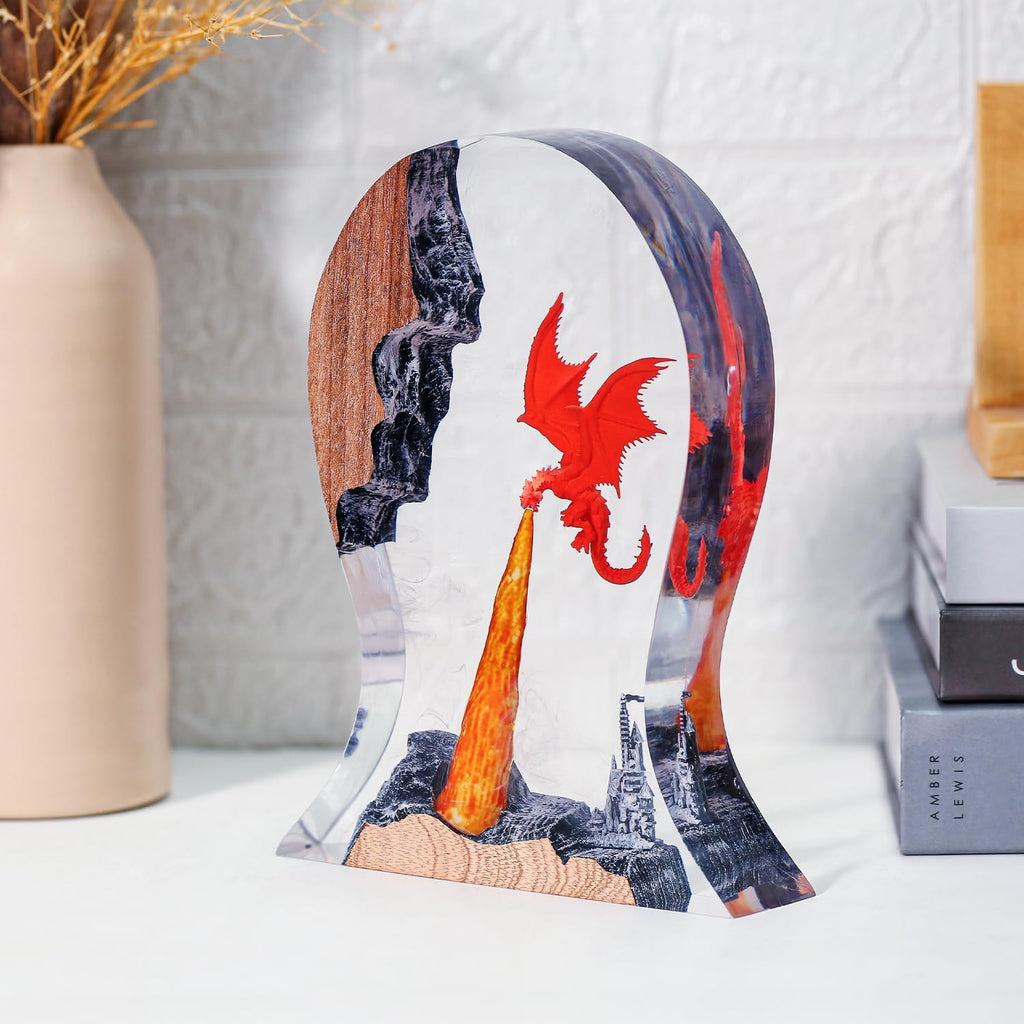 Epoxy Fire Dragon Resin Lamp,Handmade Resin Headset Holder RGB Night Light,Fantasy Decor for Home & Office,Cool Dragon Lovers Collectibles,Unique Birthday Gifts for Him Adults,Men & Gamers (9'x6')