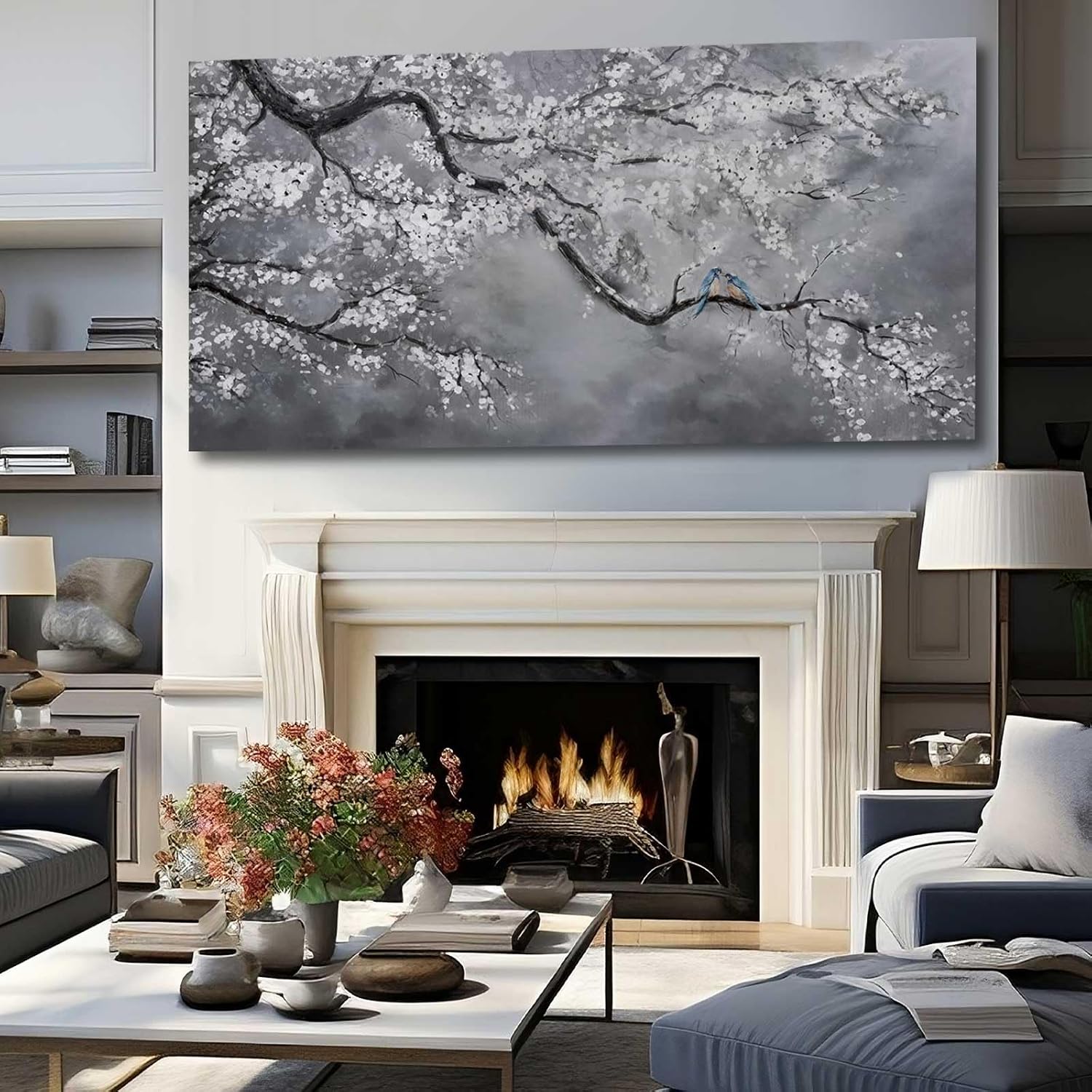Artexist Canvas Wall Art/Grey Wall Decor 29'x58'/ Plum Blossom Oil Paintings/Large Artwork Wall for Living Room Bedroom Office Kitchen Home Decoration
