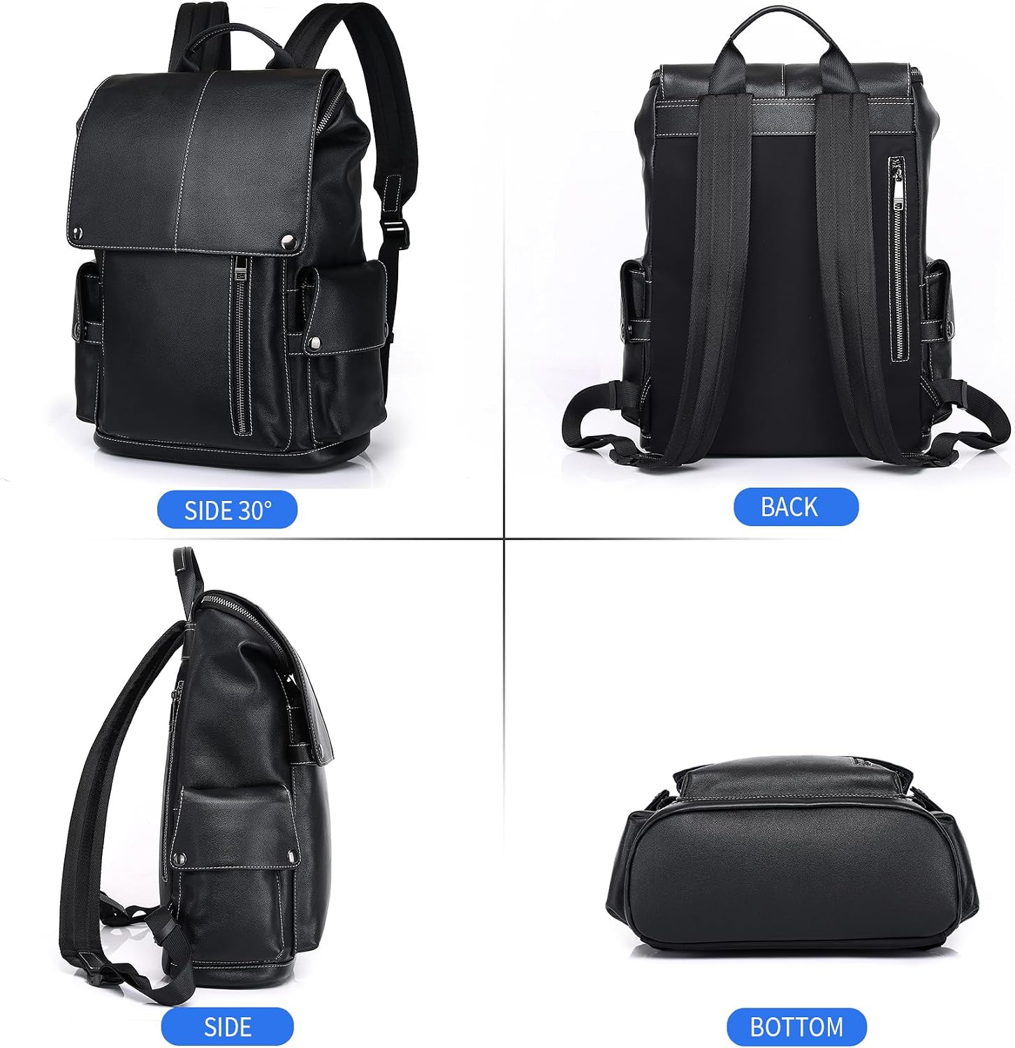 Nappa Genuine Leather Backpack for Men Multi-Functional 15' Laptop Backpack, Black Business Casual Travel Backpack Work Daypack
