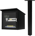 Ilyapa Outdoor Library Book Box with 4x4 Post Mount & Heavy-Duty Metal Mailbox Post - Black Steel Free Literature Exchange Kit for Outside - Community Book Sharing System