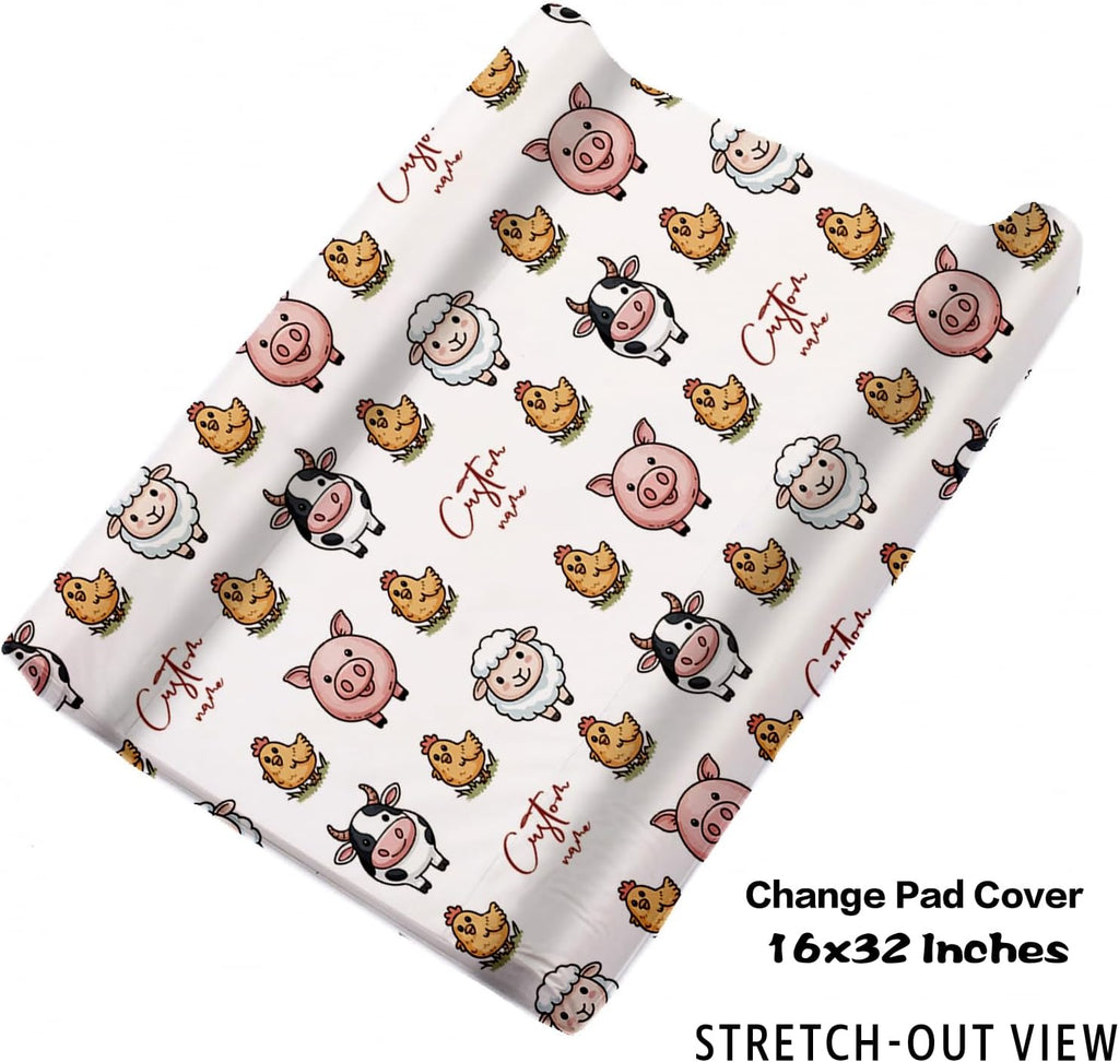 Personalized Crib Bedding Set for Baby Boys Girls, Farm Theme Custom Name Baby Crib Sets 5-Pcs, Double Layer Baby Blanket Fitted Sheet Changing Pad Cover Rug Wall Art Set