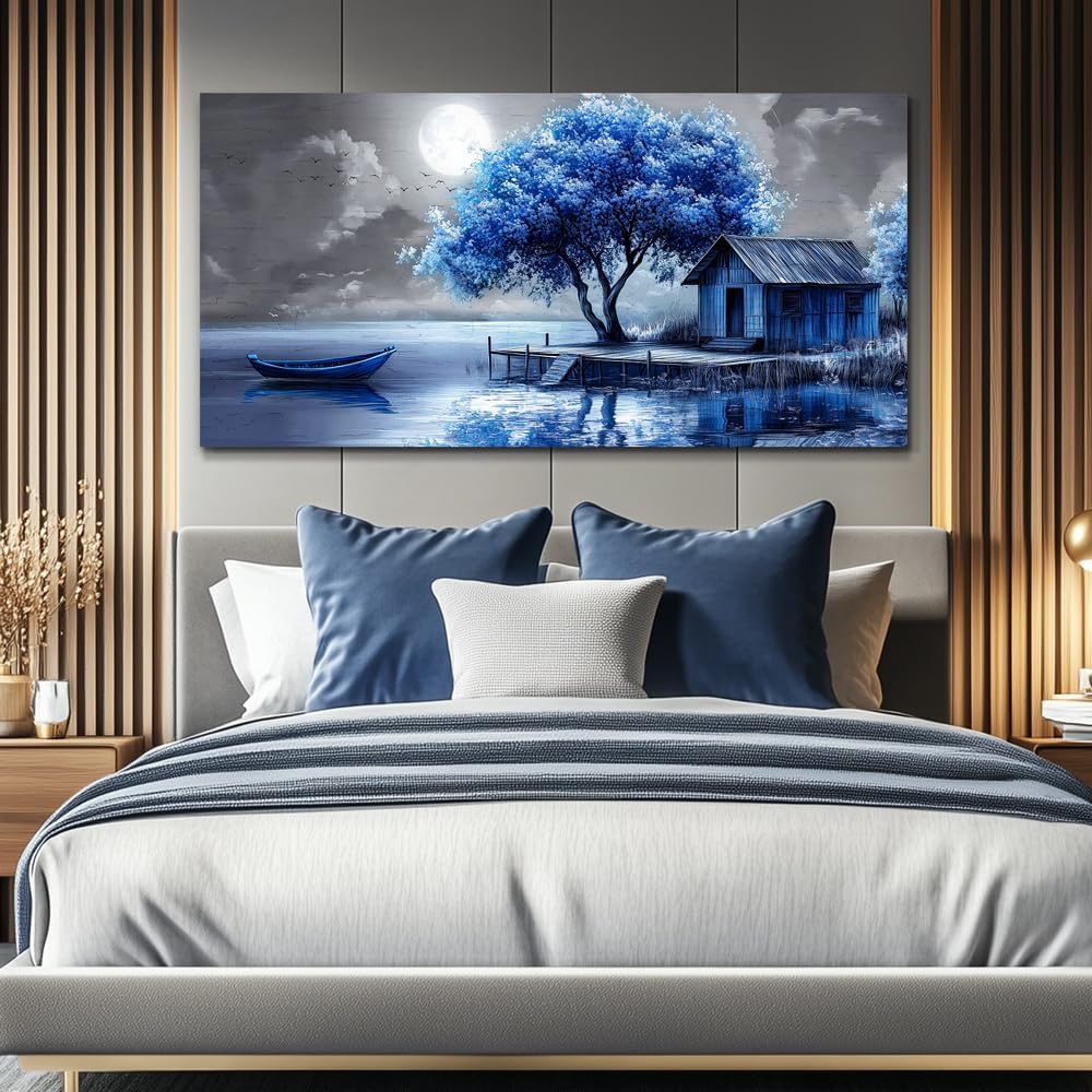 QIYILEXWART Canvas Wall Art For Living Room Large Wall Decor For Office Bedroom Decorations Blue Tree Landscape Pictures Abstract Painting Artwork Room Wall Mural Aesthetic Home Decor 30x60 In