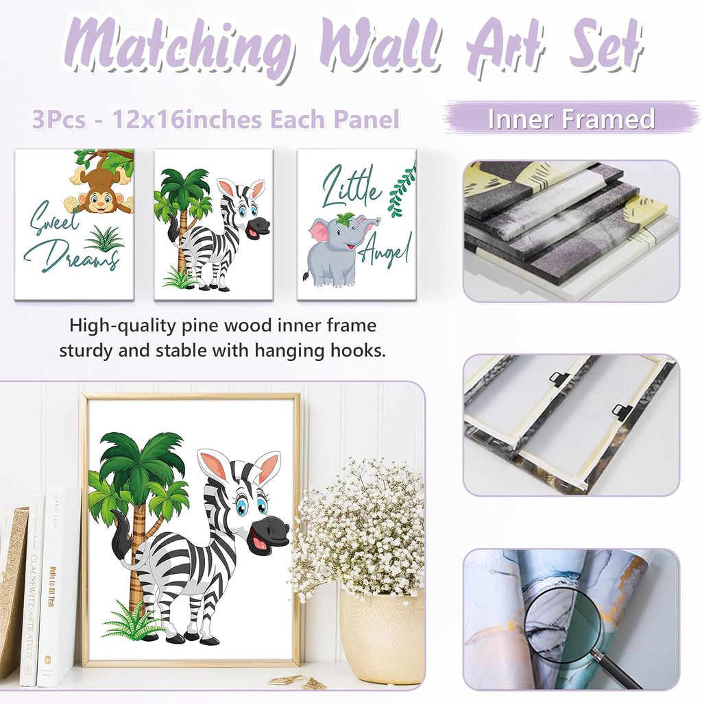 Personalized Baby Crib Bedding Set, 5 Pcs Custom Name Nursery Bedding Set for Girls Boys, Jungle Animals Baby Crib Set for Toddlers Infants, Double Layer Bedding Crib Sets Customized Gifts
