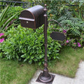 Locking Floor Standing Mailbox, Metal Letter Box with Rain Shield Send Slot, Decorative Post Mail Box for Home, Garden(Brown)