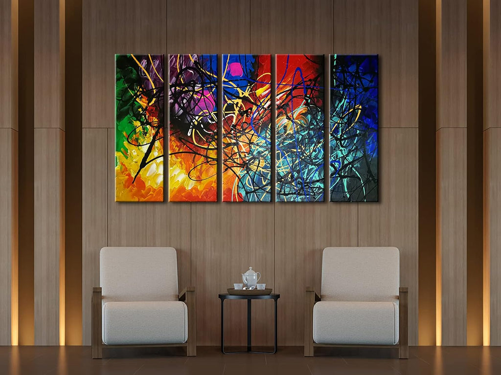 Wieco Art 5 Panels Abstract Heart Oil Paintings Reproduction on Canvas Wall Art Decor Ready to Hang for Home Office Decorations Extra Large Modern 100% Hand Made Contemporary Impressionist Artwork