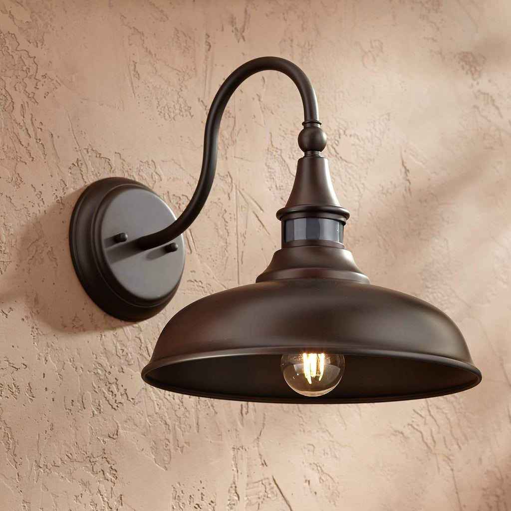 John Timberland Gough Rustic Farmhouse Outdoor Barn Light Fixture Bronze 12 1/2' Dusk to Dawn Motion Sensor for Exterior House Porch Patio Outside Deck Garage Yard Front Door Garden Home