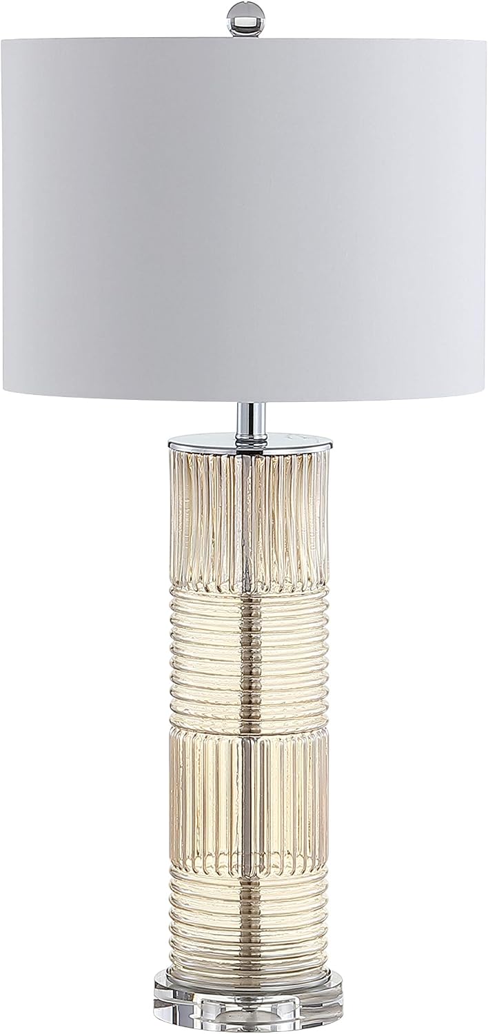 JONATHAN Y 30' Champagne Glass and Crystal Table Lamp, Contemporary Transitional Pillar Lamp for Living Room Bedroom, White Faux Silk Drum Shade, LED Bulb Included JYL2064A
