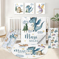 KAINSY Custom Crib Bedding Set 5 Piece for Baby Boys – Personalized Flying Dinosaur Theme, Newborn Sleep Set, Nursery Decor, Toddler Room Essentials, Infant Sleep, Baby Room Accessories, Baby Gift
