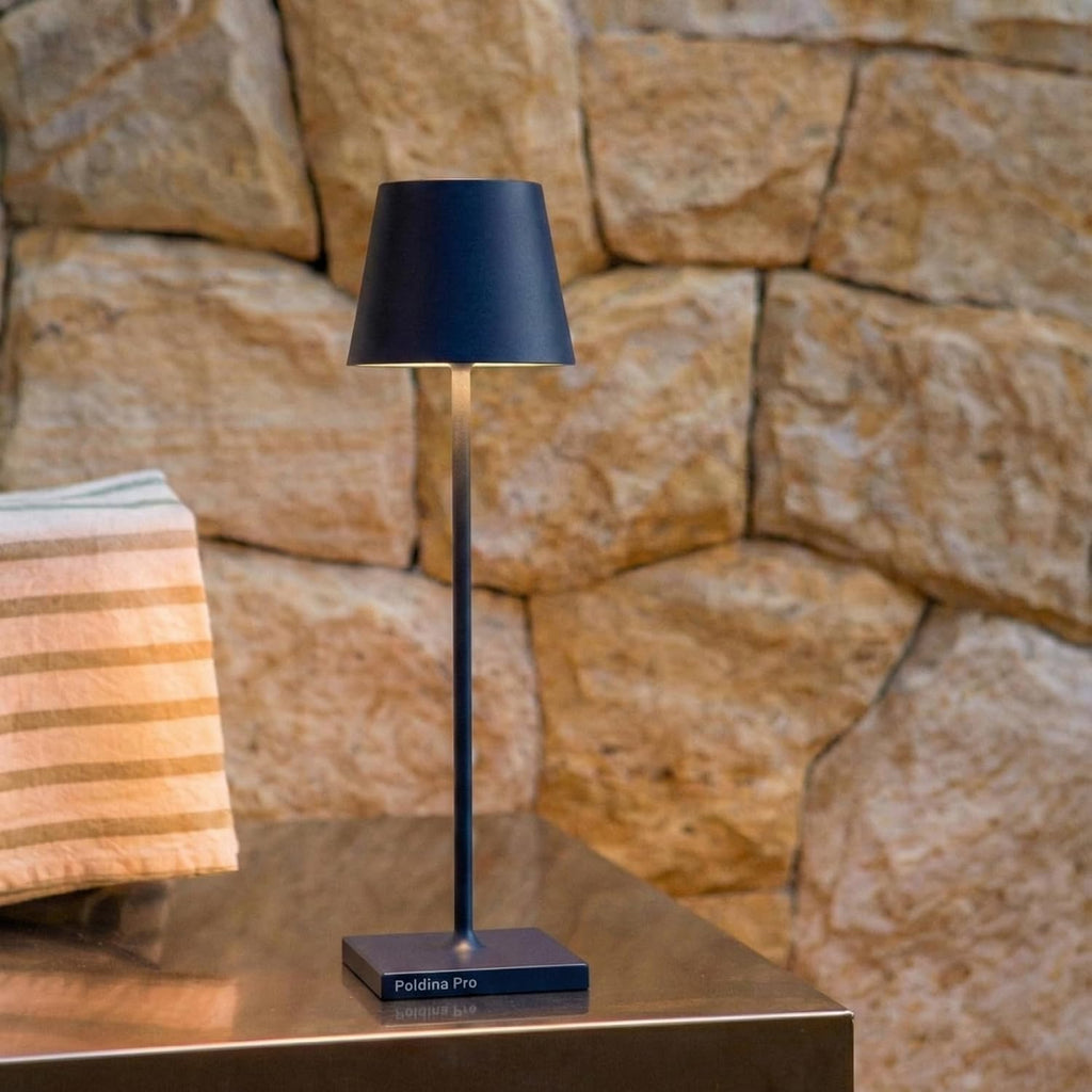 Zafferano, Poldina Micro Lamp, Rechargeable Cordless Table Lamp with Touch Controls, Suitable for Indoor and Outdoor, Dimmer, 2200-3000 K, Height 10.8 Inches, Steel Blue Color