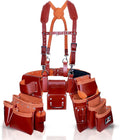 AP-LEATHER PRO-19 100% Genuine Full Grain Leather Tool Belt/Pouch/Bag, tool belt with suspenders, Comfort Back Support Tool Pouches With Suspenders (Maroon)