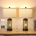 Set of 2 Gold and Bronze Farmhouse Table Lamp,Vintage Bedside Lamp,Rustic Desk Lamp for Bedroom/Living Room/Entryway/Patio/Dining Table,with 2 USB Charging Ports,Bulbs Included,UL Listed