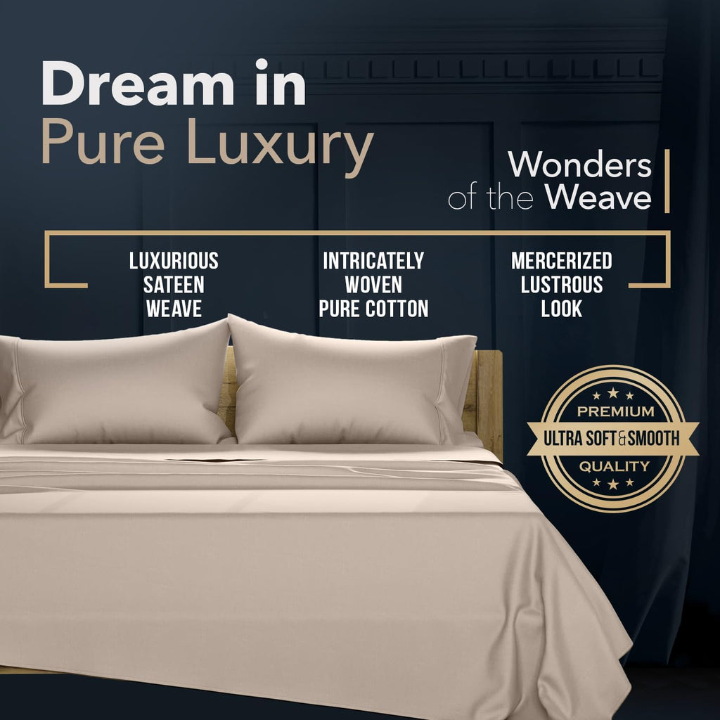 TEXAS LINEN CO. 100% Egyptian Cotton King Sheets Set - Luxury 1500 Series Couture Comfortin' Collection Egyptian Cotton Sheets King Size Bed Set (4 PC, Taupe), 17' Deep Pocket, Hotel Bedding Set