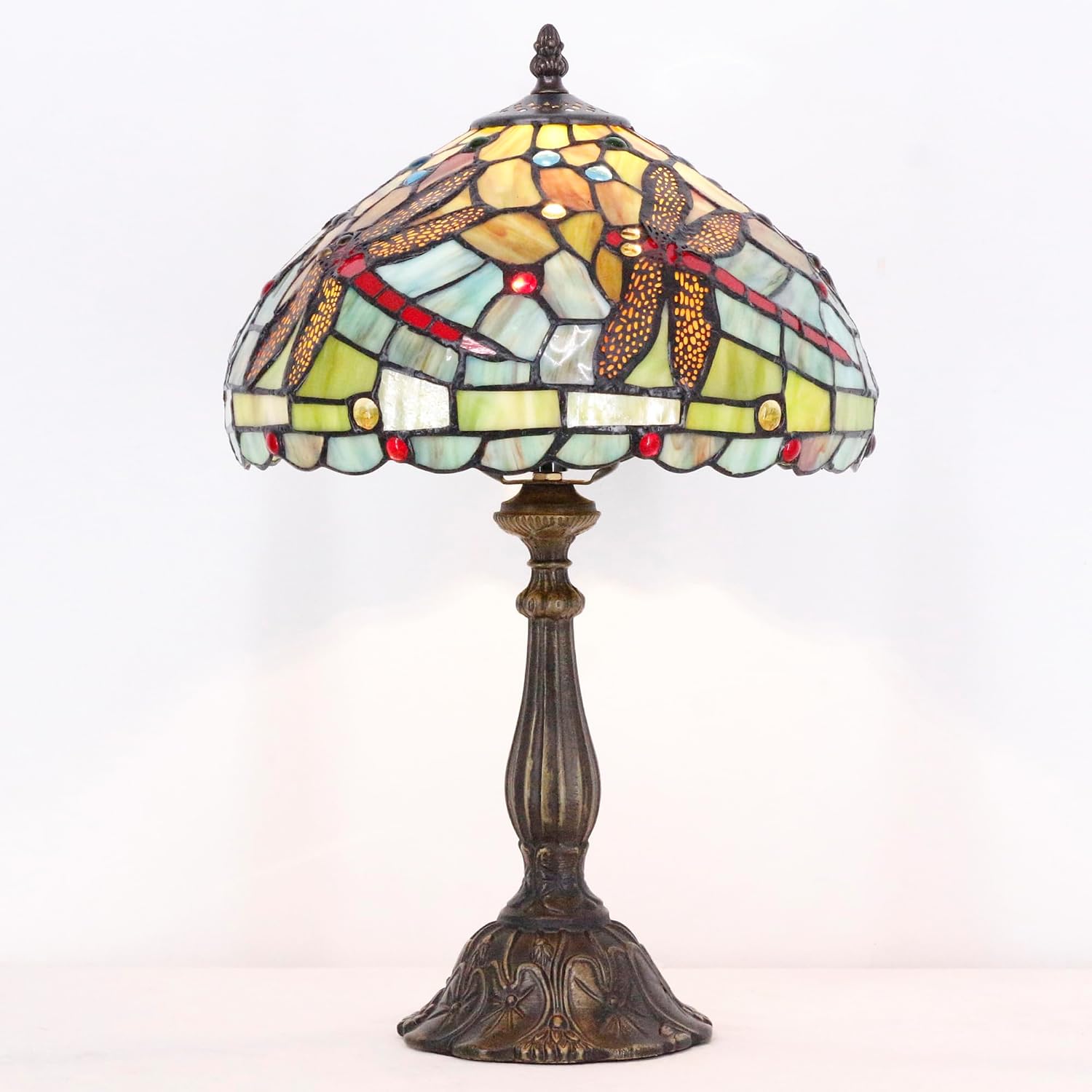 Tiffany Lamp Touch Control Table Lamp Red Stained Glass Desk Lamp 12X12X19 Inches Dragonfly Style Reading Light