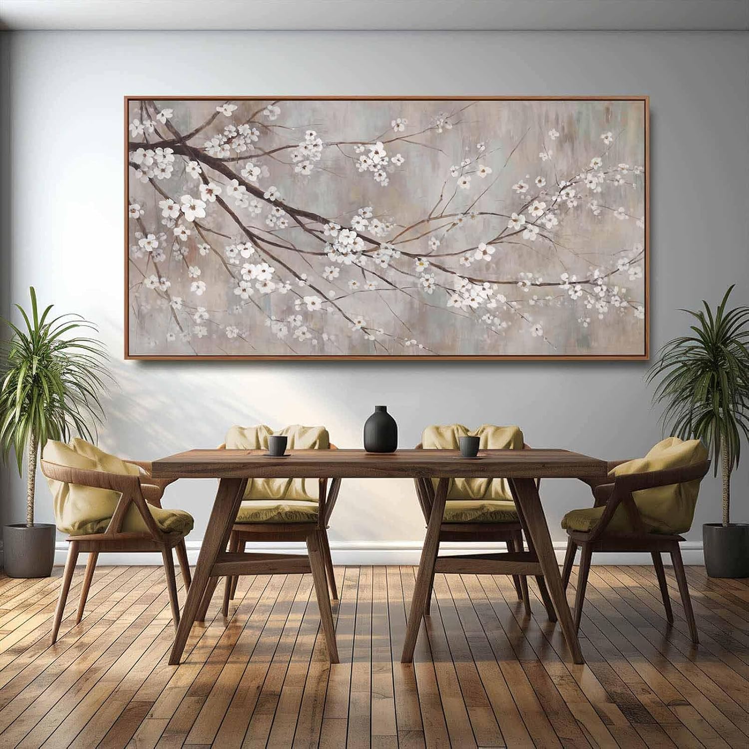 Floral Wall Art Framed Flowers Prints Poster Artwork Plum Blossom Pictures Extra Large Arts 36'x70' for Living Room