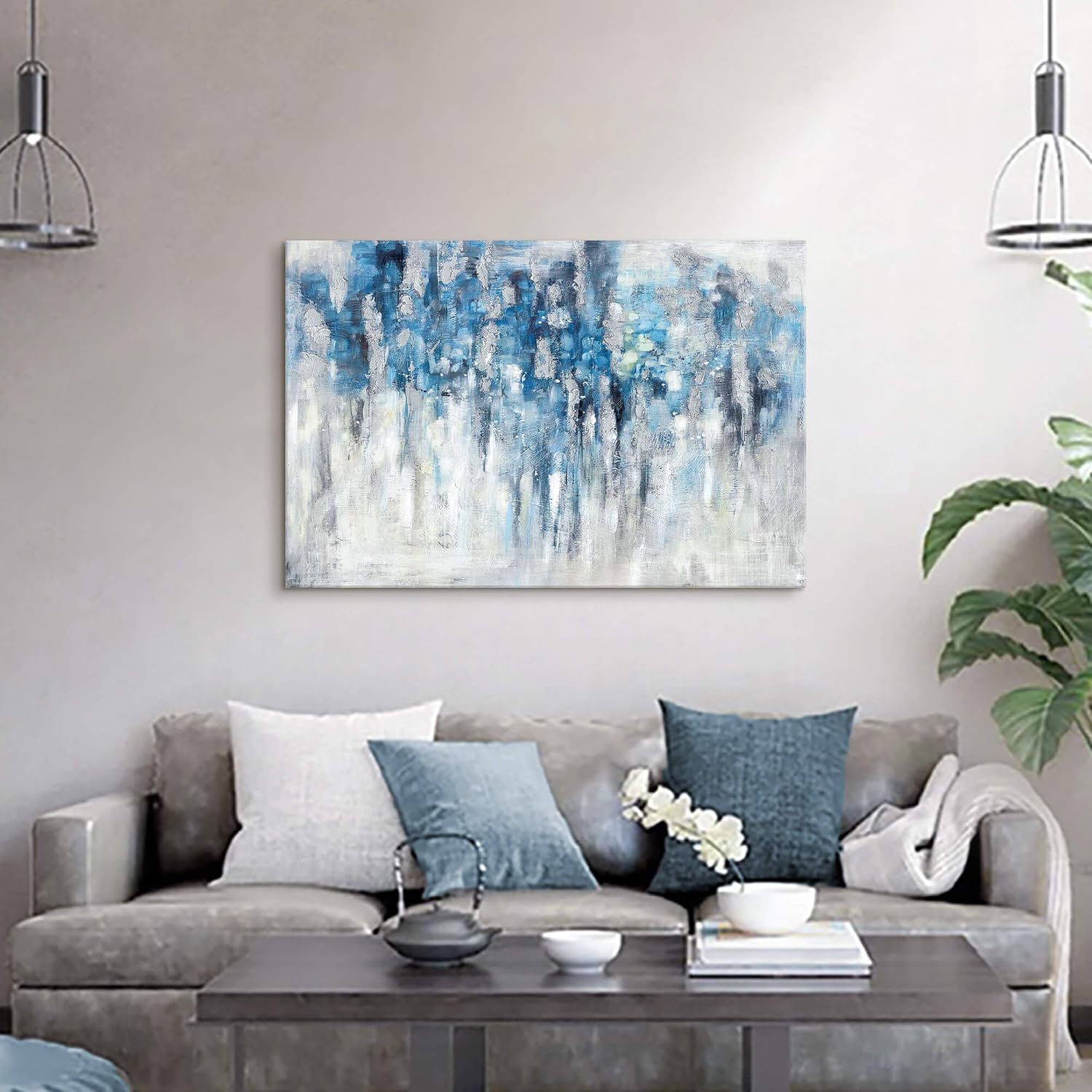 UTOP-art Abstract Wall Art Canvas Picture: Blue and Gray Artwork Modern Painting for Living Room (45' x 30' x 1 Panel)