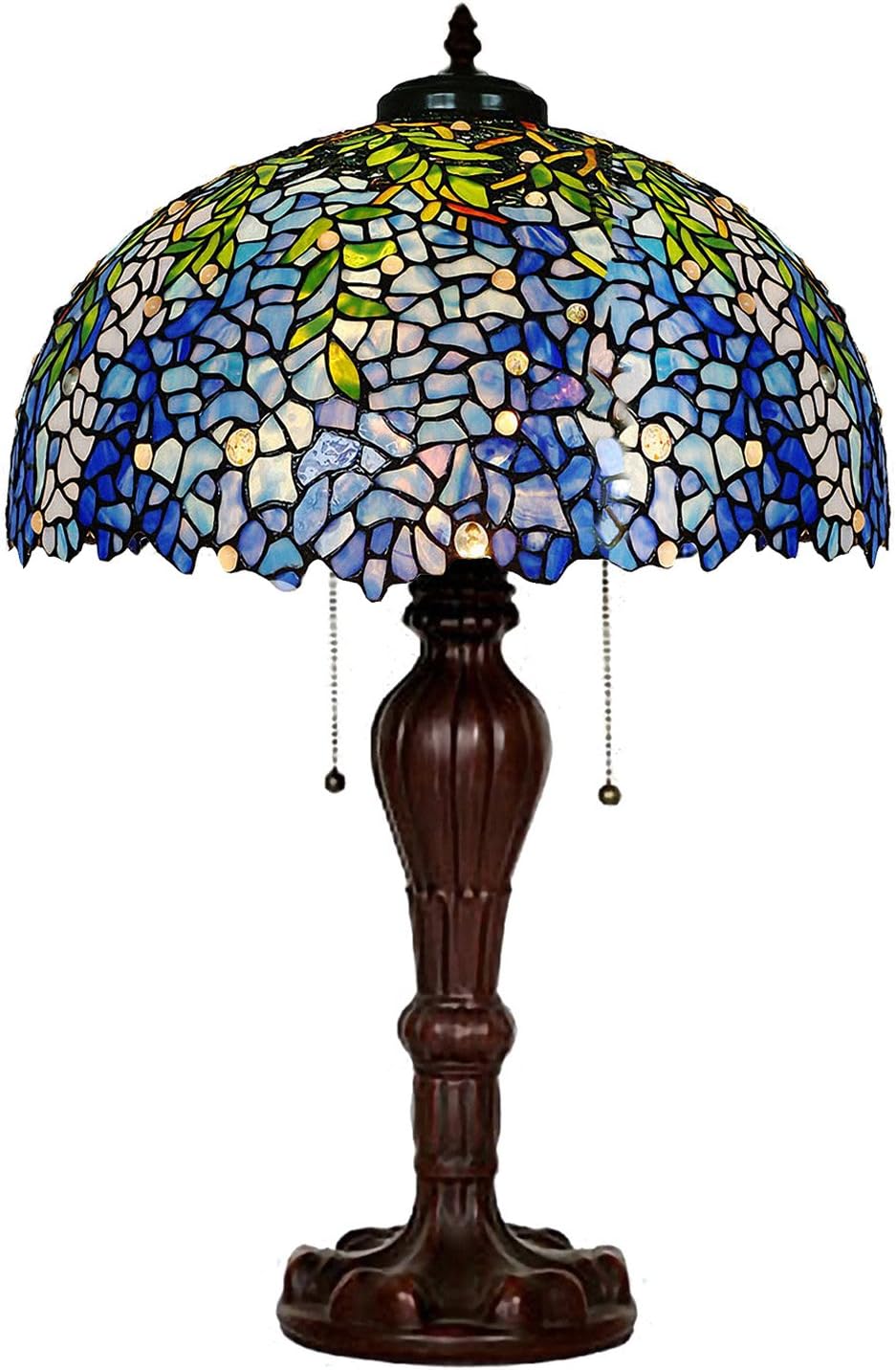 MAGCOLOR Table Lamps, Tiffany Style Stained Glass Purple Wisteria Table Lamp with 16 inches Handmade Lampshade and Brown Round Lamp Base Made of Zinc Alloy,Suitable for Decorating Room