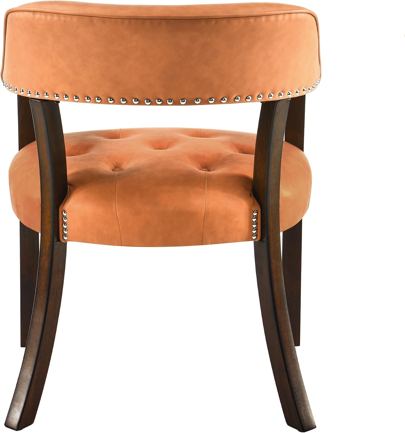 Dining Chairs with Upholstered,Office Desk Chair with Arms and Metal Rivets. PU Boss Captain's Chairs,Classic Accent Stools for Dining Room, Bedroom Brown Legs & Orange NX173-318OR
