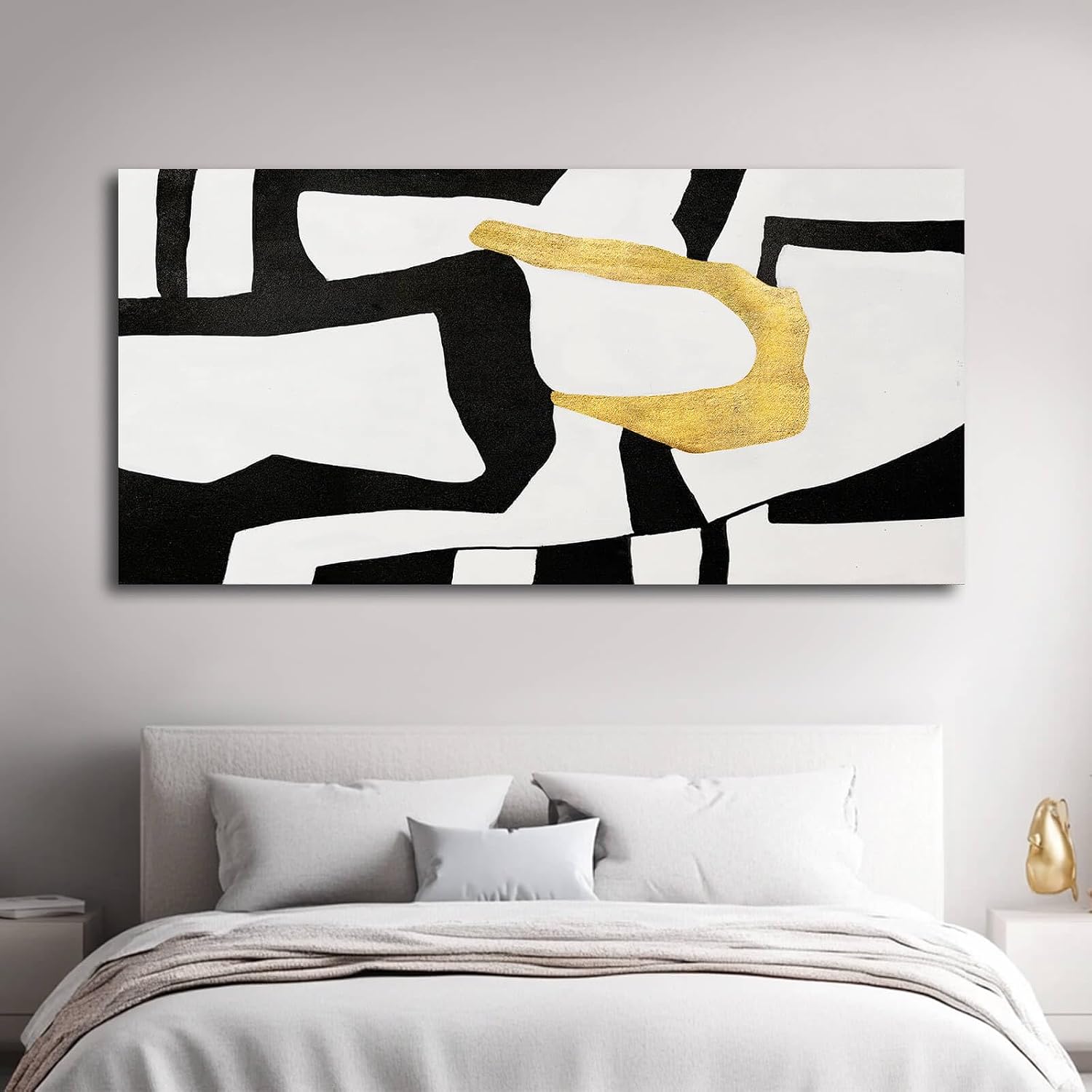 NBAODAN Minimalist Art Painting Gold Picture Wall Decor Large Abstract Wall Art for Bedroom Black Wall Decor for Living Room 29'x58' Framed Canvas Art