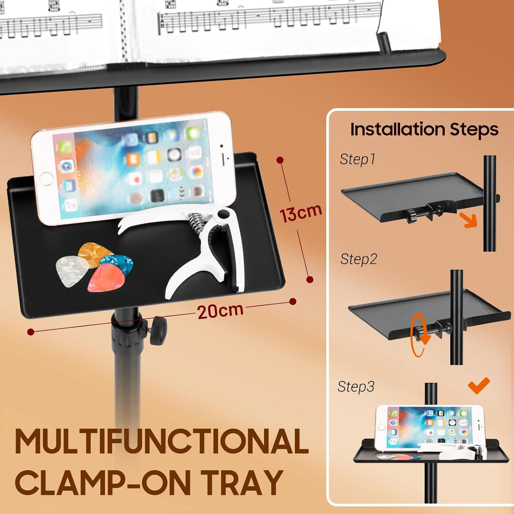 CAHAYA - Dual Use Sheet Music Stand with Holding Tray and Desktop Book Holder, Sheet Music Folder, Projector Stand for Guitar, Ukulele, Violin Players