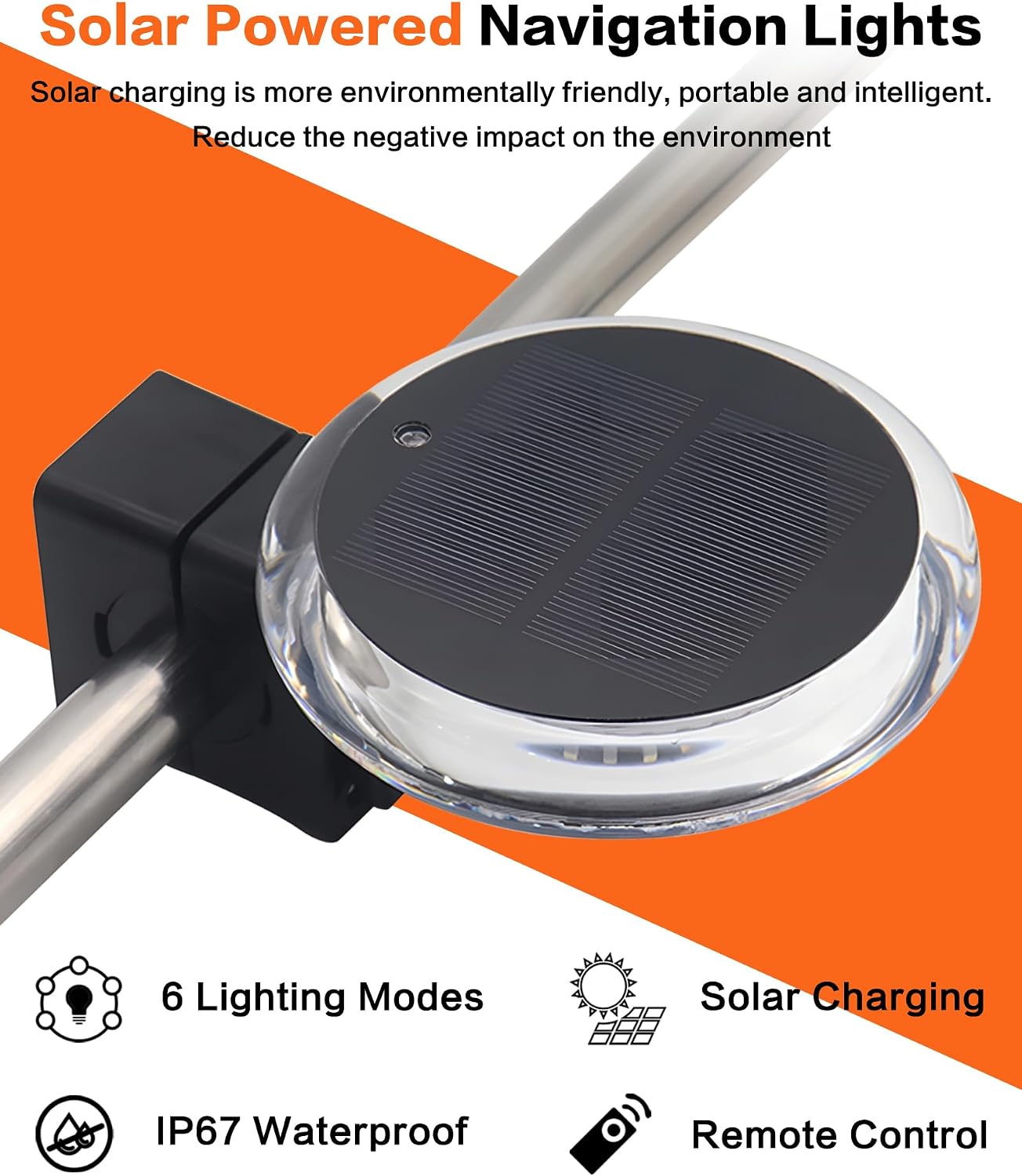IZTOSS 6 Modes Solar Powered Waterproof Navigation Lights with Wireless Remote Control Pontoon Starboard Sailing Signal Lights for Marine Outdoor Sports Camping Hiking