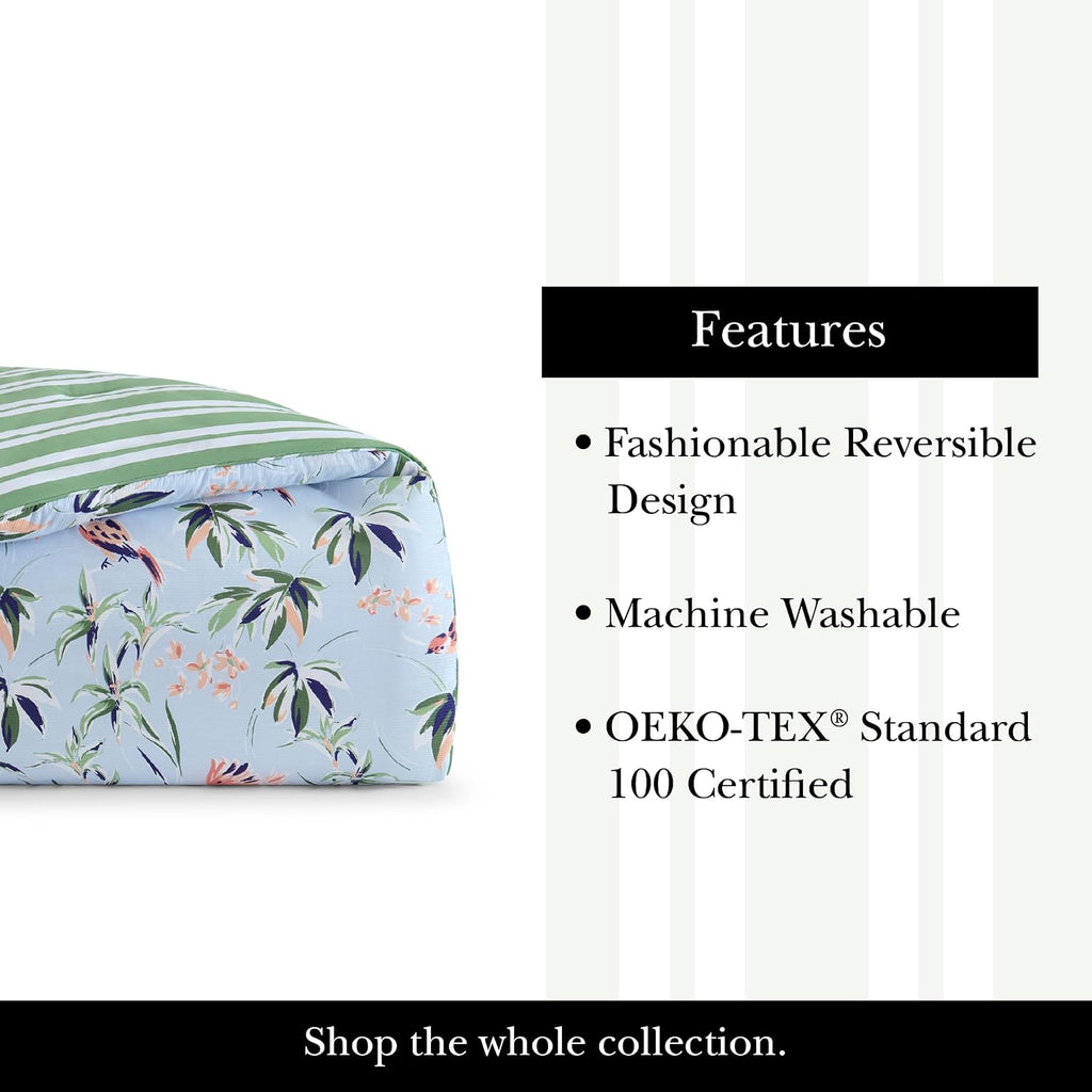 kate spade new york Bird Garden King Comforter Set, 300 Thread Count Cotton Reversible Cover, All Season 3 Piece Bedding, Machine Washable, Floral Multicolor