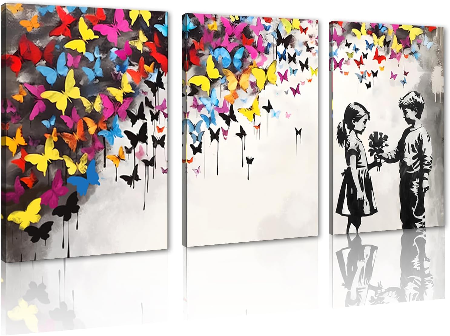 Novatique Banksy Street Wall Art Graffiti Canvas Wall Art Colorful Painting Wall Decor Graffiti Art Butterfly Posters for Living Room Bedroom,24' x 36' x 3pcs