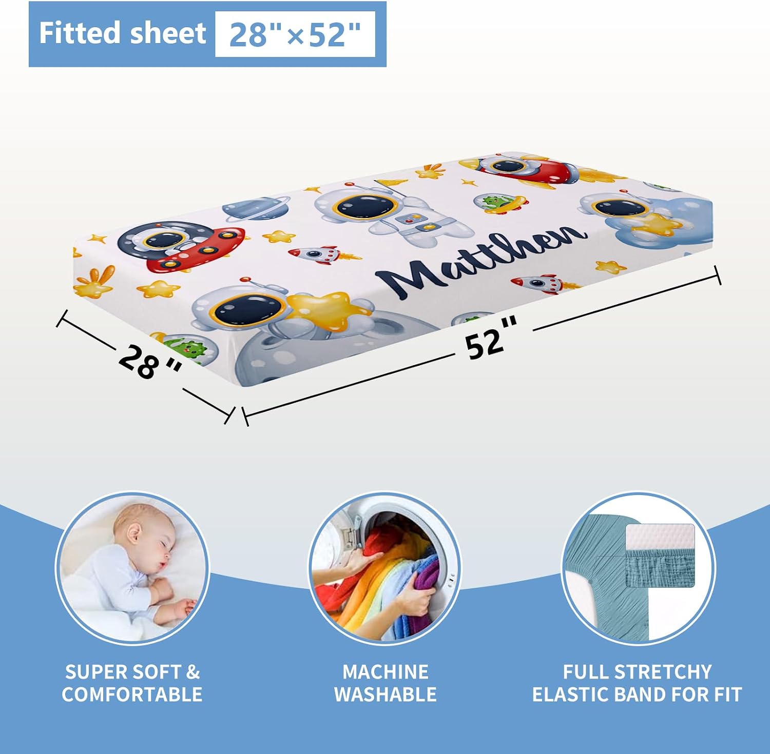 KAINSY Custom Crib Bedding Set 5 Piece for Girls Boys – Personalized Astronaut Theme, Newborn Sleep Set, Nursery Decor, Toddler Room Essentials, Infant Sleep, Baby Room Accessories, Baby Gift