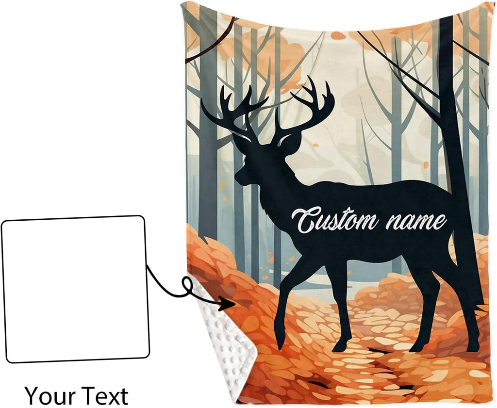 Personalized Nursery Crib Bedding Set: Orange Forest Custom Name 5 Piece Baby Crib Sets with Sika Deer Theme - Toddler Double Layer Blanket Set, Comfortable Crib Bed Sheets for Baby Grils