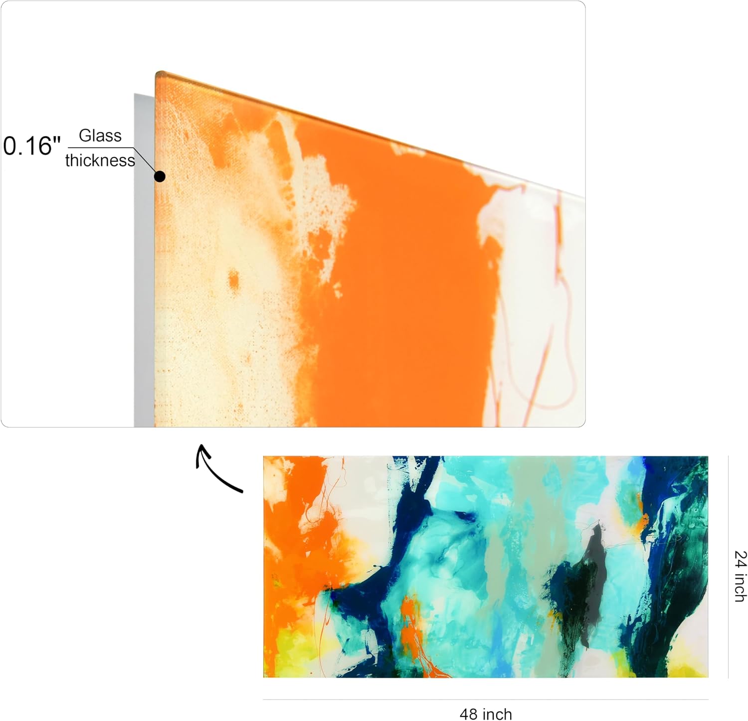 Empire Art Direct Tidal Abstract 2 Frameless Free Floating Tempered Glass Panel Graphic Wall Art, 48' x 24' x 0.2', Ready to Hang