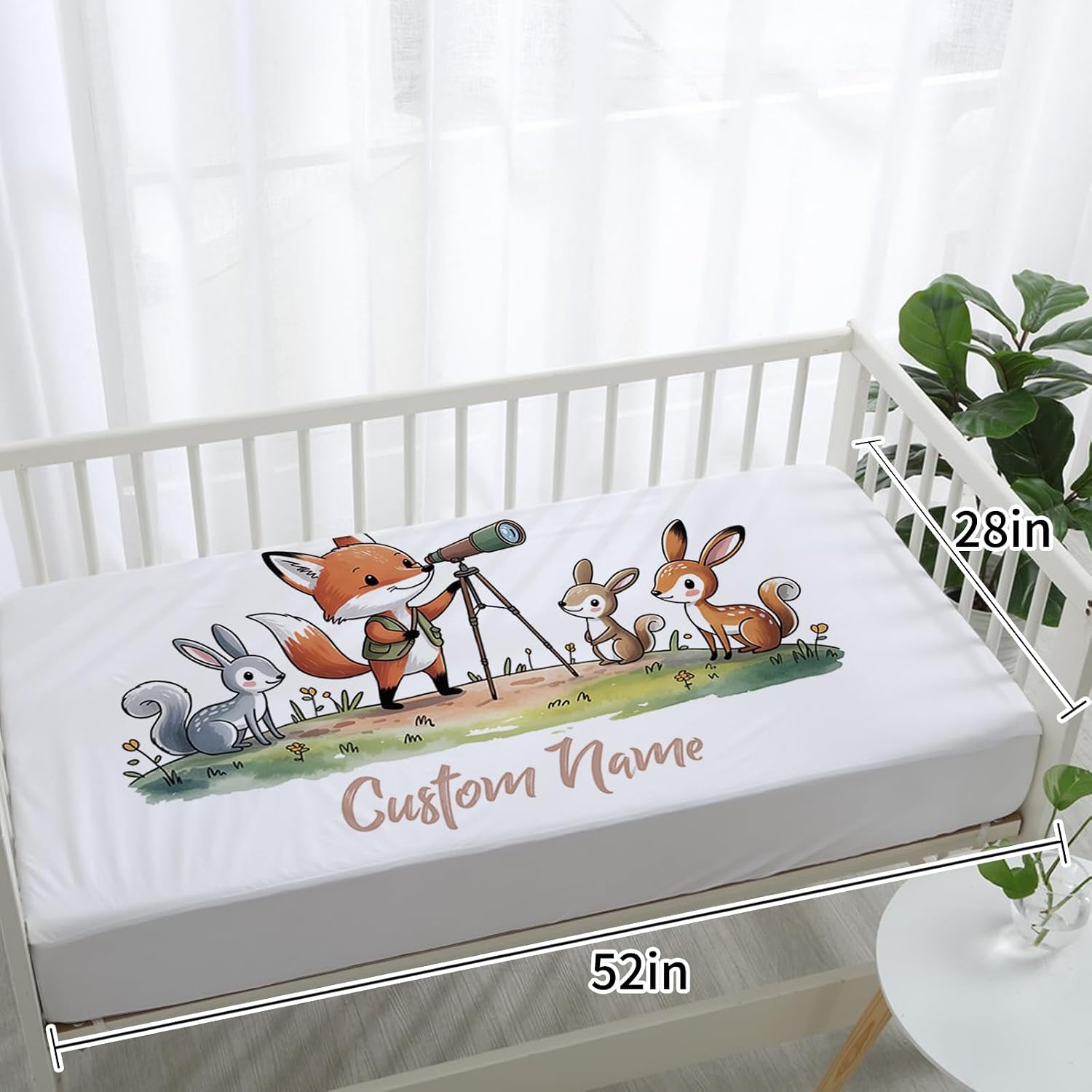 Personalized Crib Bedding Set for Baby Girls, Custom Name Baby Crib Sets 5-Pcs - Toddler Double Layer Blanket Fitted Sheet Changing Pad Cover Rug Wall Art Set, Fox Theme Nursery Décor